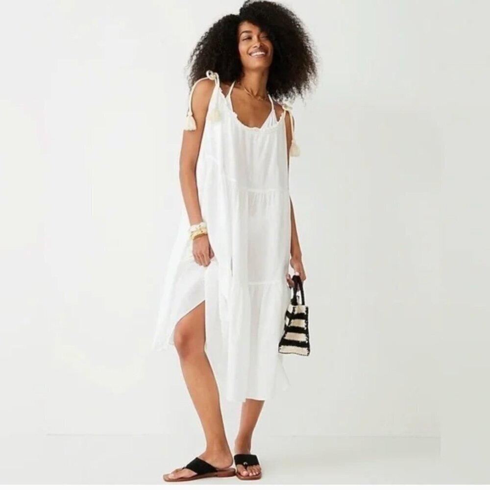 J Crew Tiered Rope Tie Adjustable Straps Sundress Dress New White Size XXS / XS